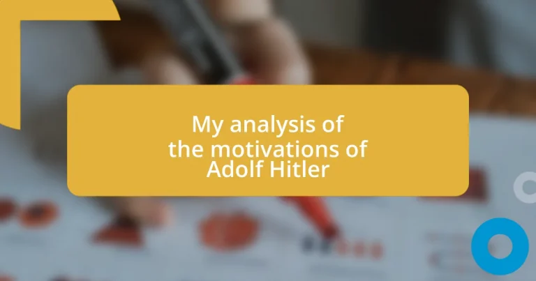 My analysis of the motivations of Adolf Hitler